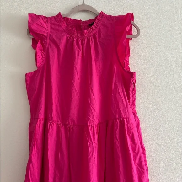 NWT J. Crew Pink Tiered Ruffle Sleeve Poplin Midi Sundress Dress Medium Tall - Picture 4 of 13